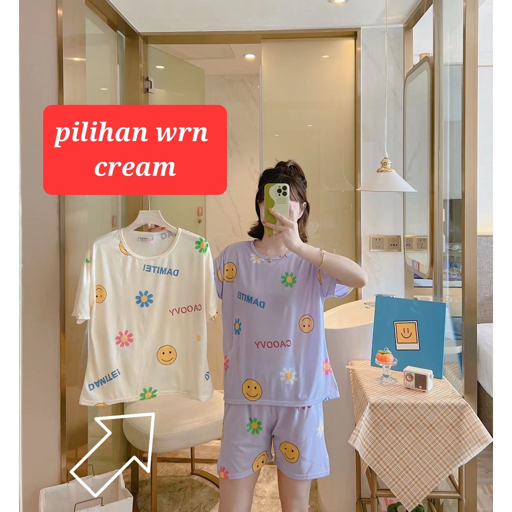 PIYAMA BAJU TIDUR WANITA CP PP IMPORT SANTAI BAHAN KAOS SPANDEKS-HC 51 CREAM