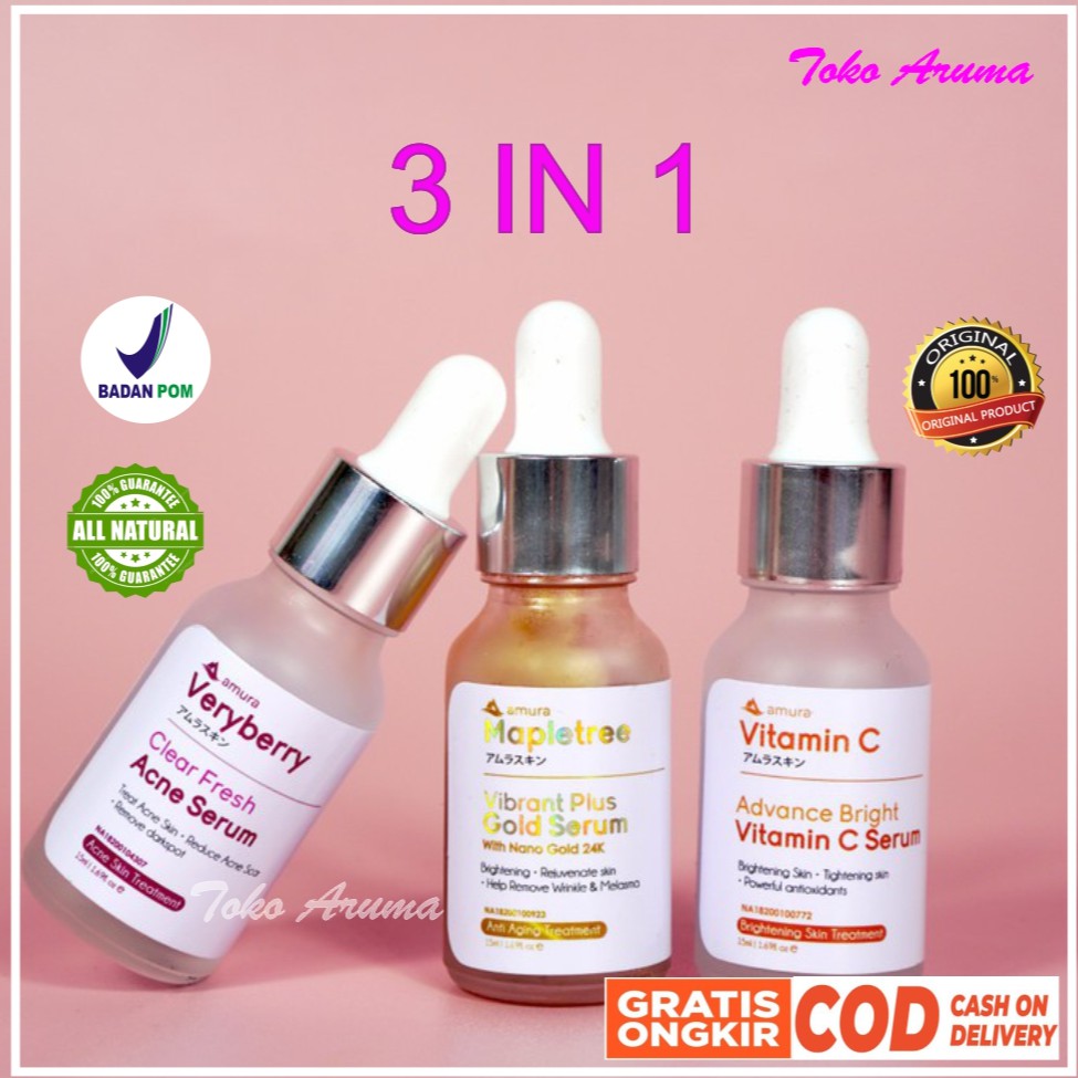 Serum Amura Serum Wajah Glowing Expert Serum Kecantikan Skincare  Acne Vitamin C Asli 100% PAKET 3 S