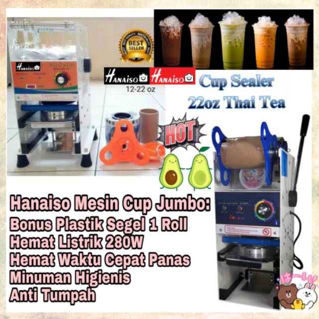 Termurah MEDAN Mesin Cup Sealer Gelas Tinggi 22oz 22 oz Kopi Boba Alat Segel THAI TEA Hanaiso Getra Proton