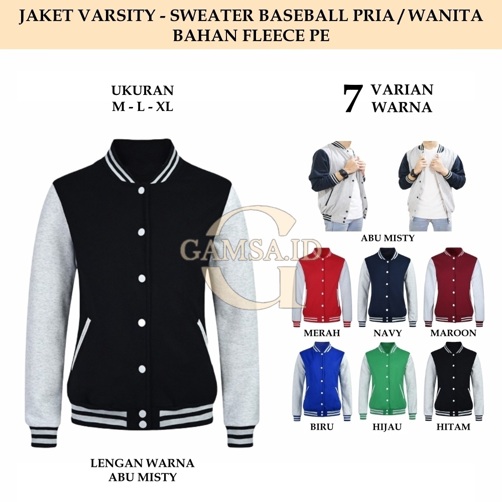 JAKET VARSITY PRIA WANITA - JACKET BASEBALL SWEATER POLOS SEKOLAH KULIAH