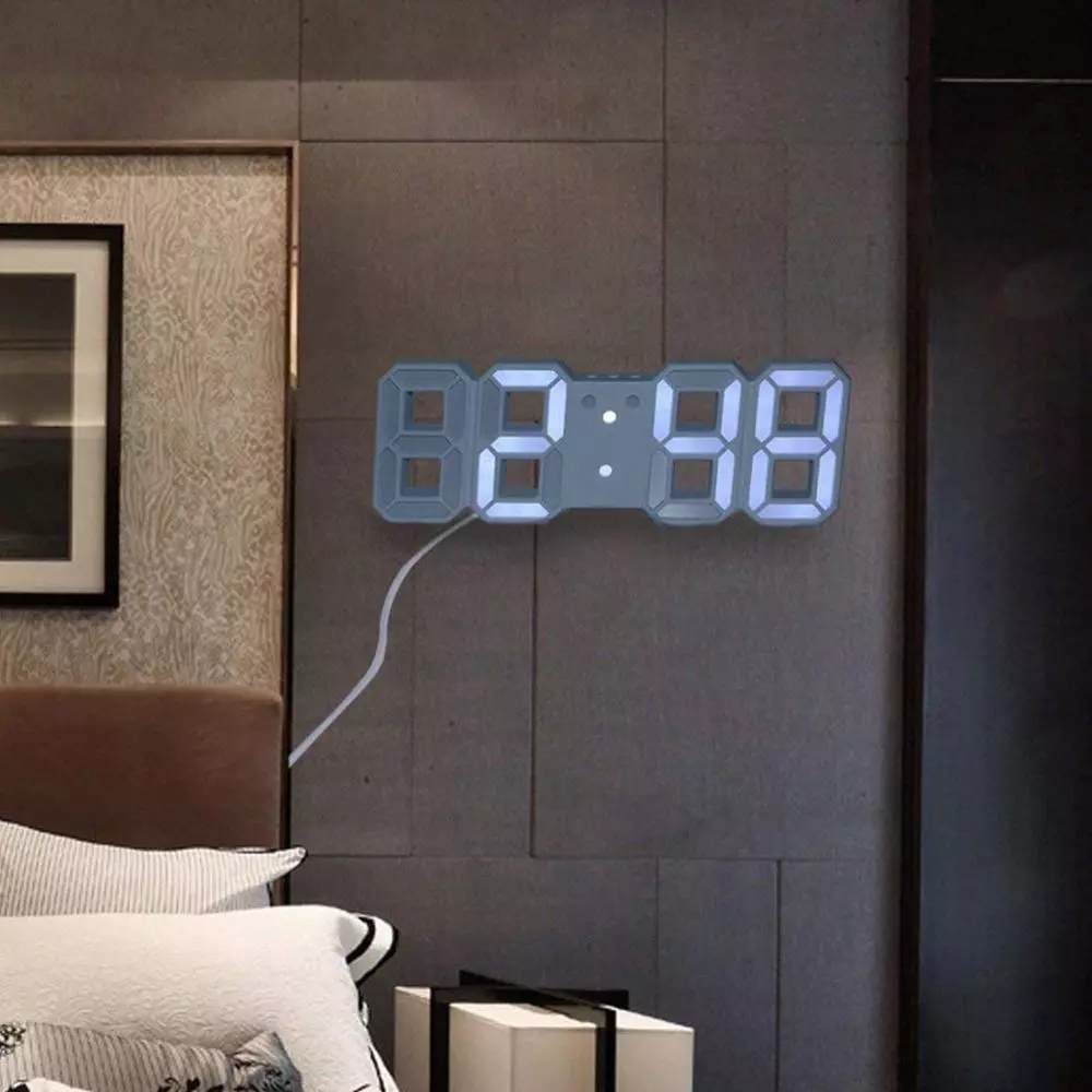 Otomatis Digital Kantor Ruang Tamu Kontrol Suara Pajangan Dekorasi Suhu Lampu LED 3D Meja Table Clock Kalender Tanggal Jam Weker Dinding Modern