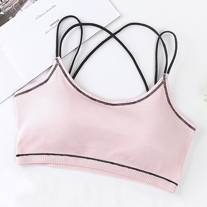 IL - Tank Top Crop Bralette Motif Garis Bra Sport Wanita Import Model Silang Warna Warni Tanpa Kawat Bergaya Sexy Korea 0012