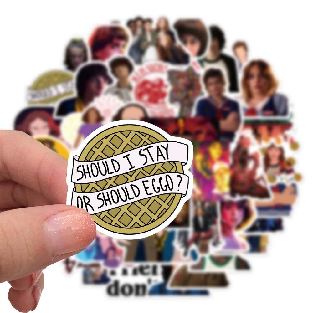 Lanfy TV Show Stranger Things Gitar Koper Anime Decals Anak Hadiah Karakter Kartun Thriller Graffiti Stiker Untuk Laptop Bagasi Fans Koleksi Hadiah Alat Tulis Sticker