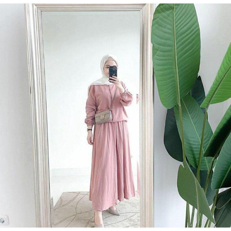 BROSI SET [ONESET] KEMEJA + ROK KATUN CRINKLE SETELAN KEMEJA