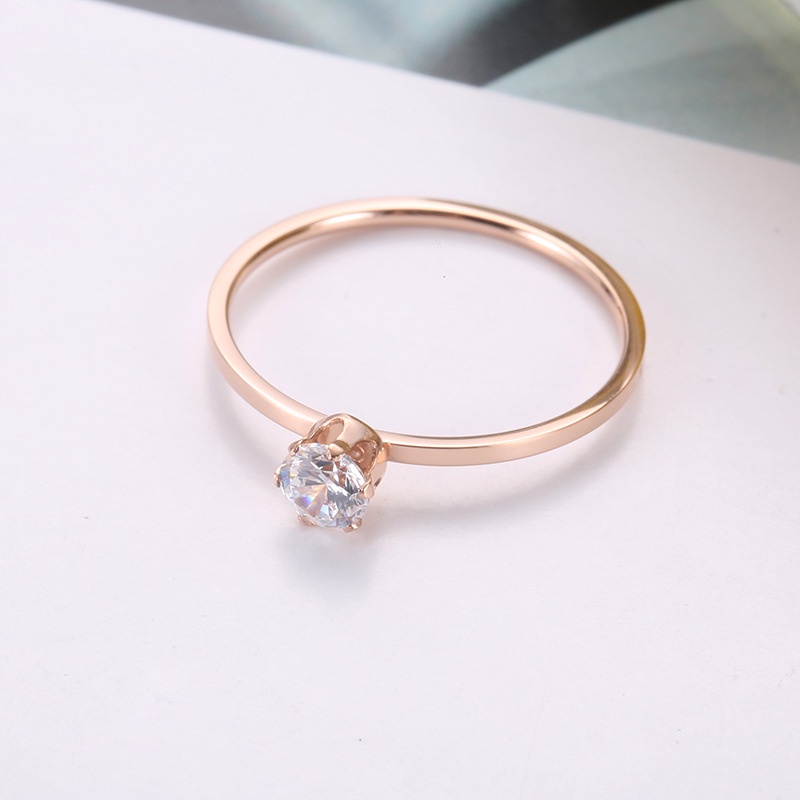 Cincin Berlian Zircon Bahan Titanium Steel Warna Rose Gold Untuk Hadiah Valentine R-22008