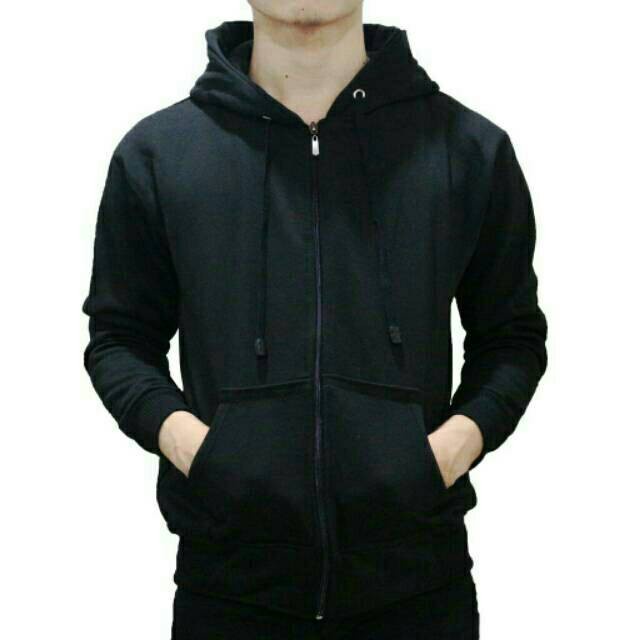 Jaket Pria Terbaru Jaket Sweater Polos Hoodie Zipper/Resleting Hitam