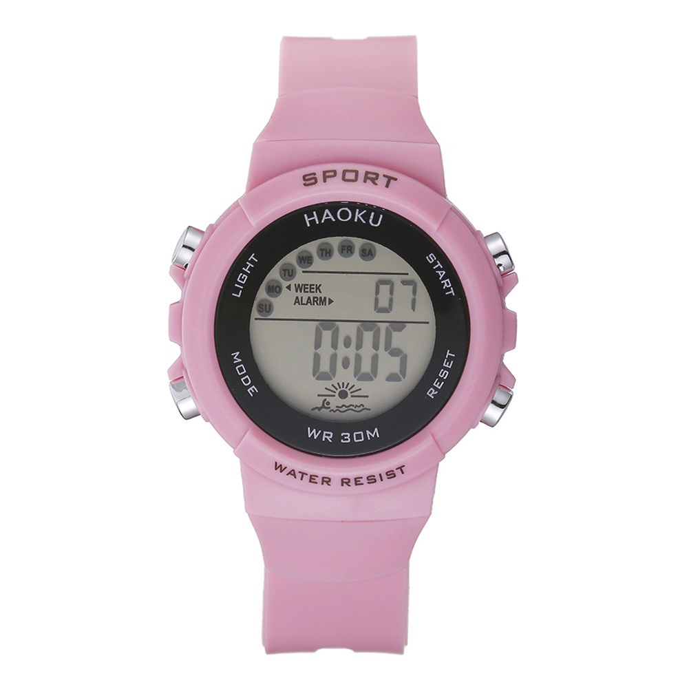 Jam Tangan Sport Digital Rubber Wanita Dan Pria Dial Bulat / Jam Tangan Wanita Digital Strap Rubber-48-6 Pink
