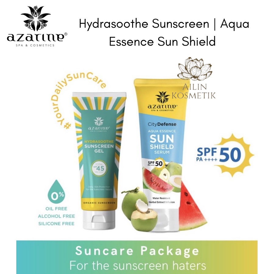 Azarine Hydrasoothe Sunscreen Gel SPF45 PA++++ | Azarine Sun Screen Tabir Surya Cream | AZARINE Hydramax-C Suncreen Serum SPF 50 | AZARINE Tone Up Mineral Suncreen Serum SPF 50 | AZARINE Hydrasoothe Sunscreen Mist SPF 50 BY AILIN