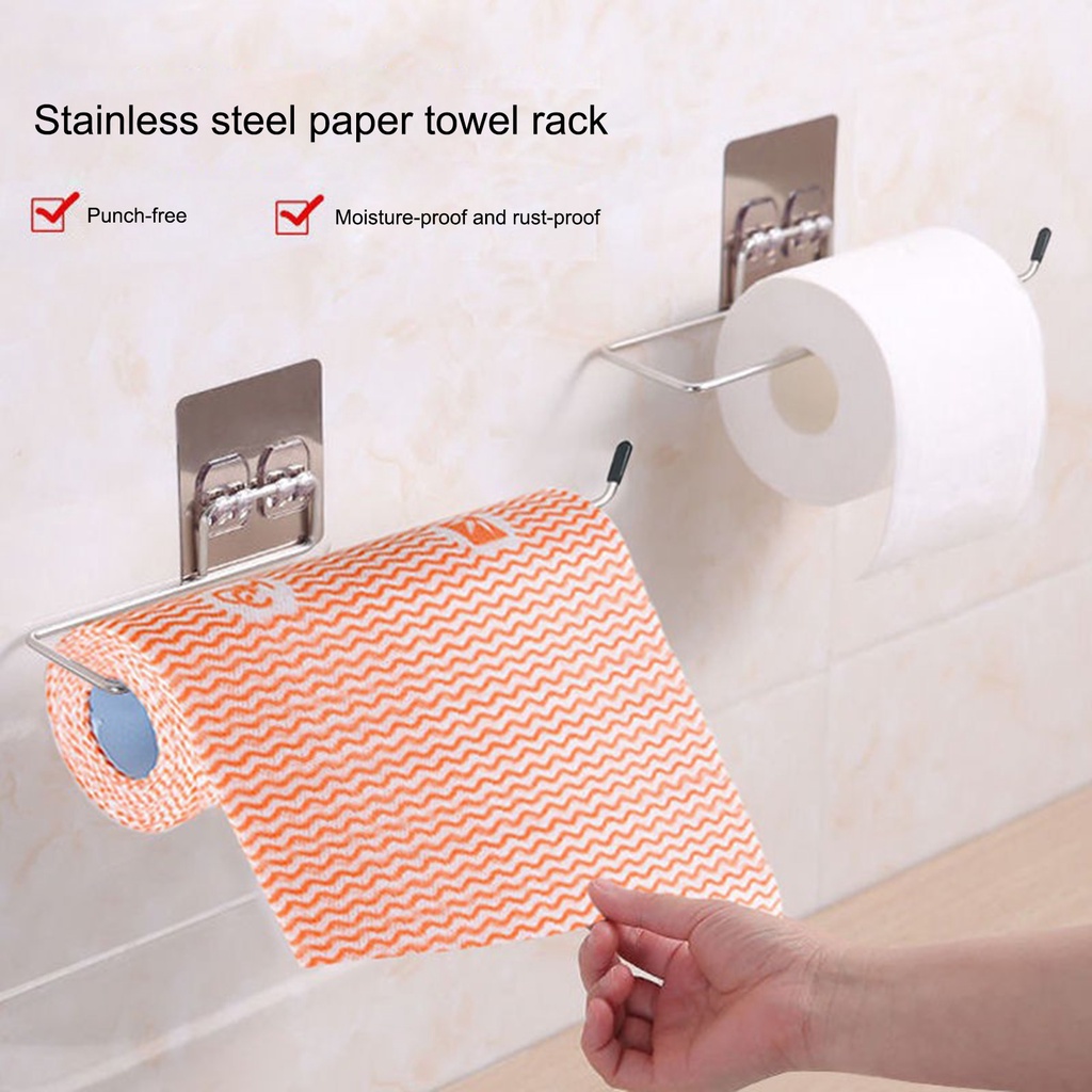 Roll Holder Tisu Gulung, Cantelan Serbet Plastik Warp Roll Gantungan Tempat Tisu Towel lap Rack Stainless Steel kamar mandi dan dapur Kitchen Toilet Paper Holder Tissue Holder Hanging Bathroom Toilet Paper Holder Roll Paper Holder Towel Rack Stand Storage