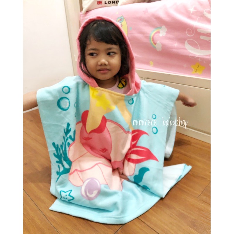 Handuk Ponco Anak Motif Karakter Microfiber-Mermaid Blue