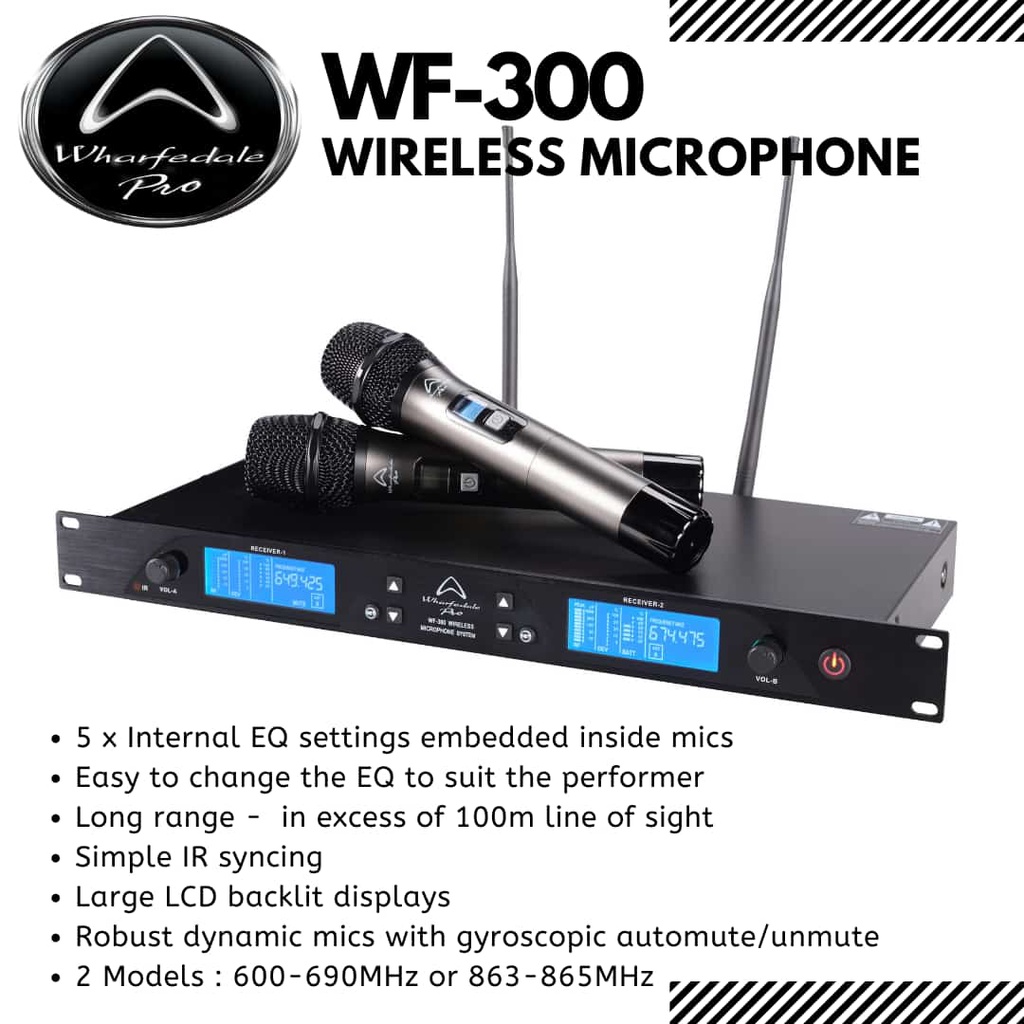 Mic Wireless Wharfedale WF300 WF-300 WF 300 Original Dual Mic UHF