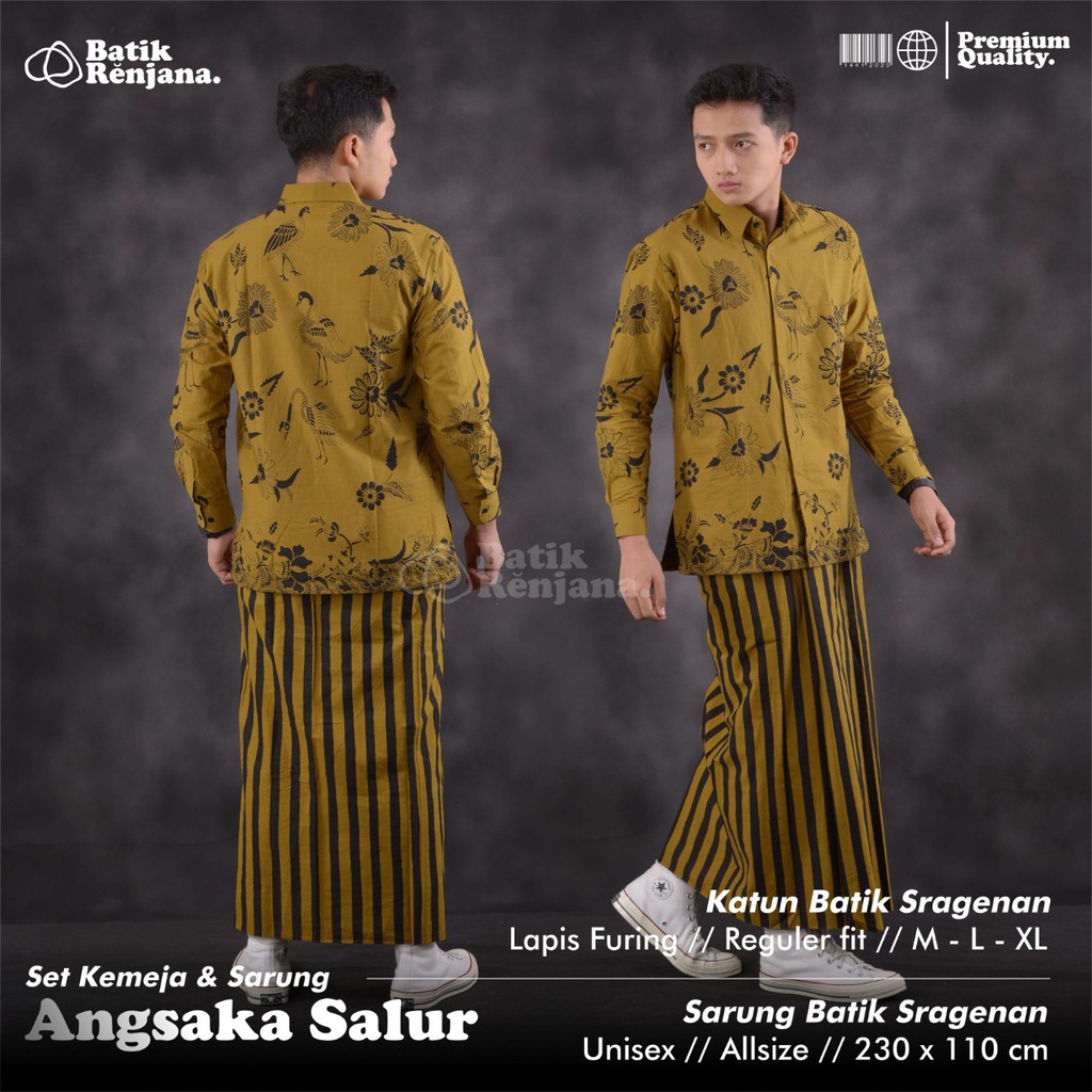 ANGKASA SALUR Kemeja dan Sarung Batik Pria Dewasa Premium Lebaran Asli Solo ALL Size RENJANA