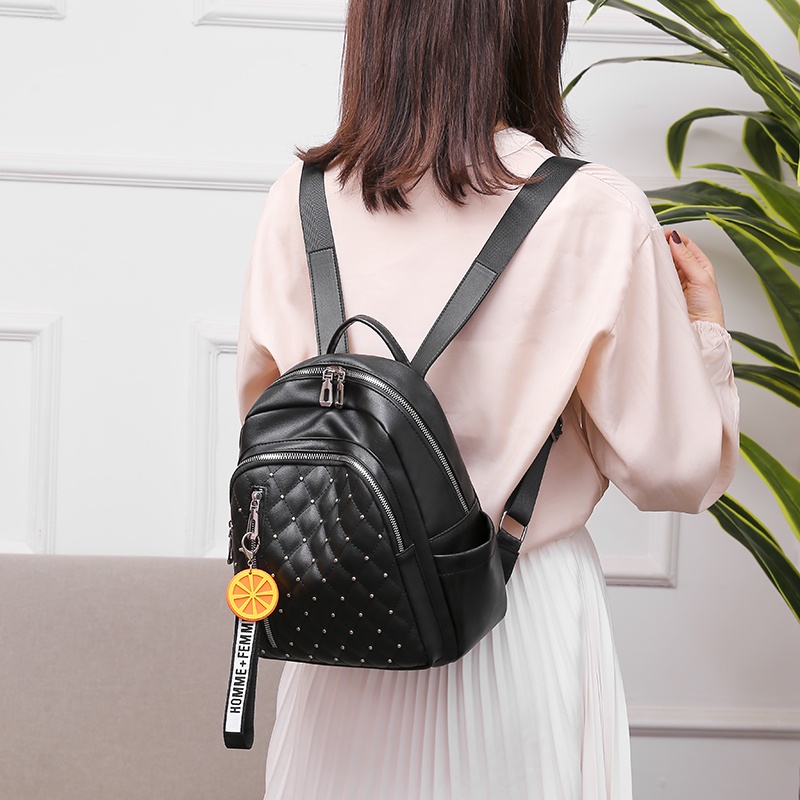 kualitas bagus import fashion tas Ransel  rivet women bags  beg perempuan  beg galas PU Leather Cewek Wanita Bag Korea Backpack 7132