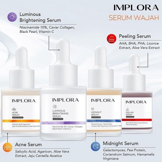 (BPOM) IMPLORA FACE SERUM LUMINOUS BRIGHT SERUM ACNE PEELING MIDNIGHT SERUM WAJAH IMPLORA