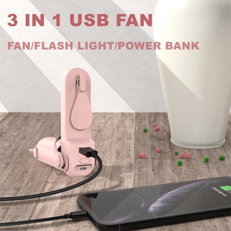 Kipas angin mini isi ulang USB/portabel/Neck Kipas Angin Leher mini portabel Kipas USB + Power bank + Flash light 3 in 1 Portable Fan Handheld Fan
