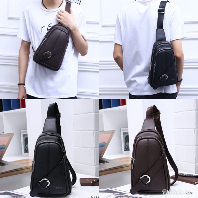 W*PEDRO ITALIANO LEATHER SLING BAG FOR MAN N82*