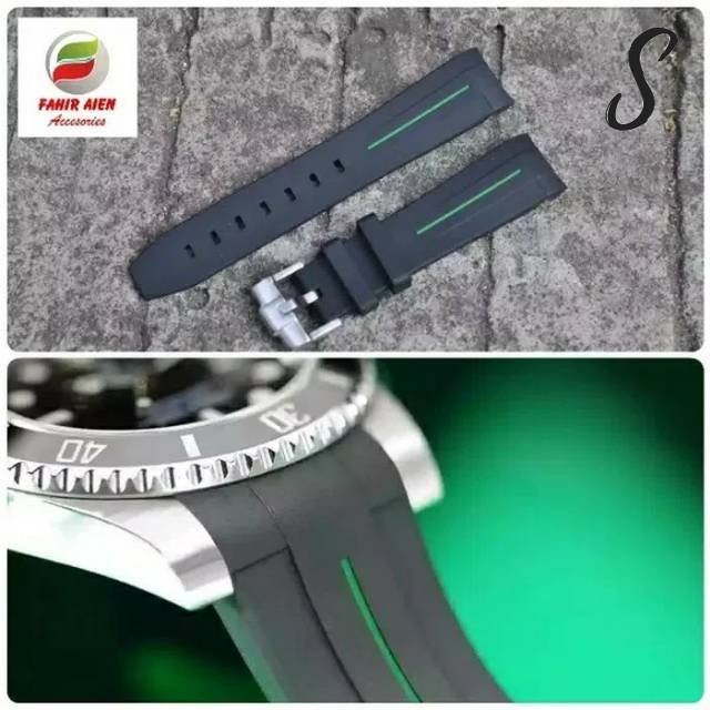 Tali jam ROLEX SUBMARINER RUBBER B LINE GREEN/RUBBER STRAP TALI JAM TANGAN ROLEX SUBMARINER