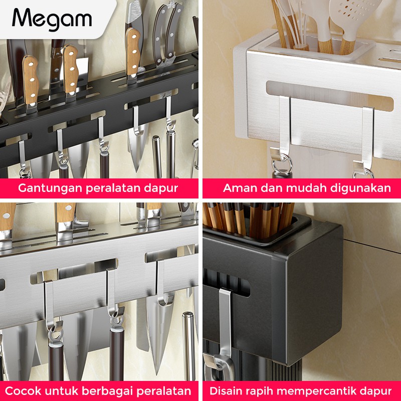 Megam Rak Gantungan Dapur Stainless steel Tempat Pisau Rak Dinding Serbaguna HRM109