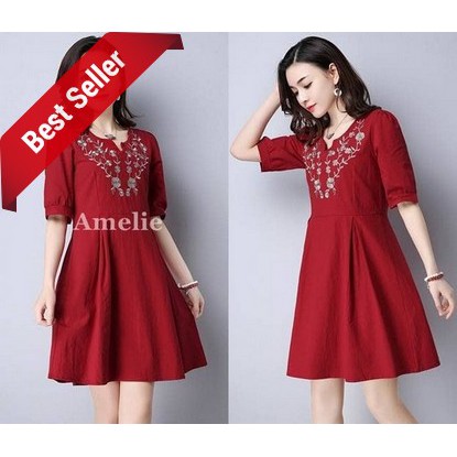 NEW Dress Import Mini Pesta Casual Red Blue Merah Biru Lengan Pendek Korea Wanita Murah