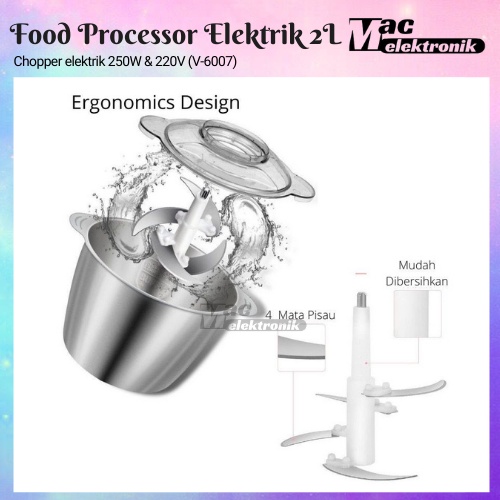 Alat penggiling bumbu 2L food chopper V-6007 Food Processor Stainless Steel Penggiling Daging Mixer Makanan Elektrik Kitchen Experts