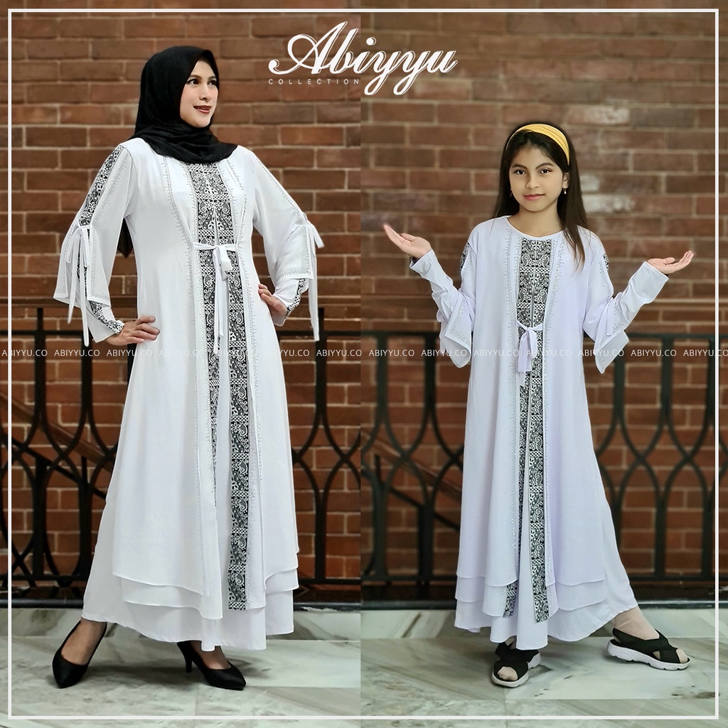 Abiyyuco TA9003A | Gamis Abaya Turki Baju Muslim Anak dan Remaja Perempuan Putih Turkey umur 4, 5, 6, 7, 8, 9, 10, 11, 12, 13 Tahun Lebih