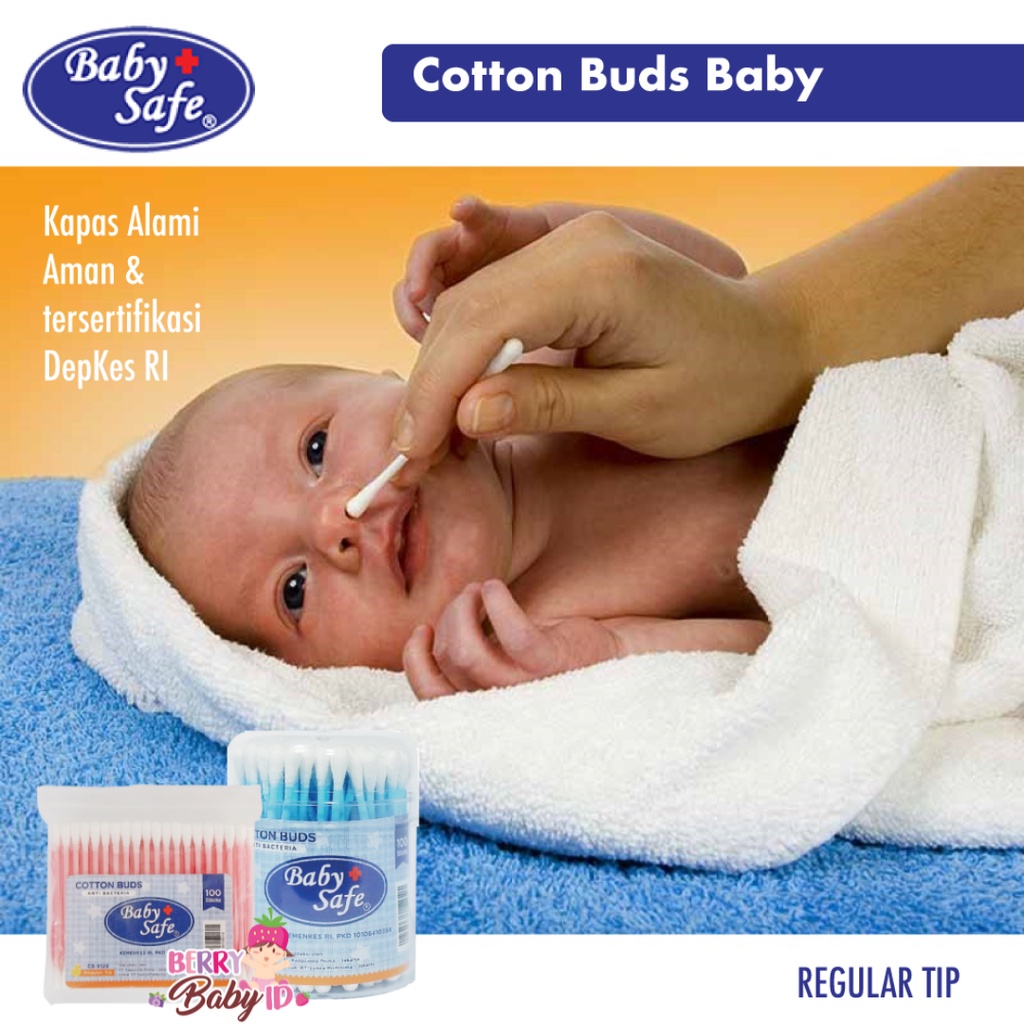 Baby Safe Paket Cotton Buds Pot &amp; Refill Regular Tip Korek Kuping Bayi Berry Mart