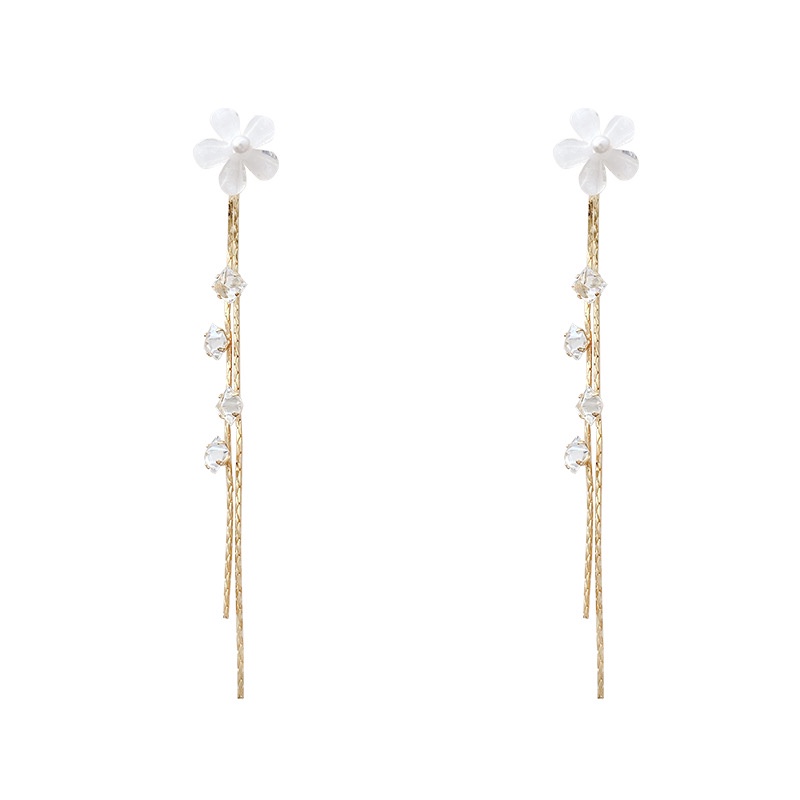 Anting Gantung Panjang Model Bunga Opal Kristal Bahan silver 925 Untuk Wanita