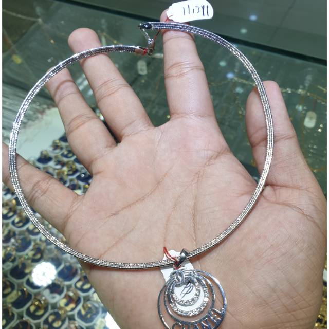 Kalung emas putih kadar 750 (23k) choker + liontin chan