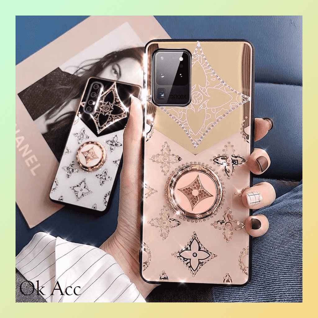 Back case LV motif kembang ring stand holder Iphone 6 6s 7 8 SE 7+ 8+ X Xs Max 11 Pro 12 FH03