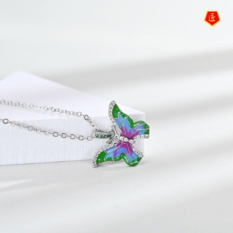 [Ready Stock]Rainbow Color Butterfly Ring Enamel Earrings Pendant Set