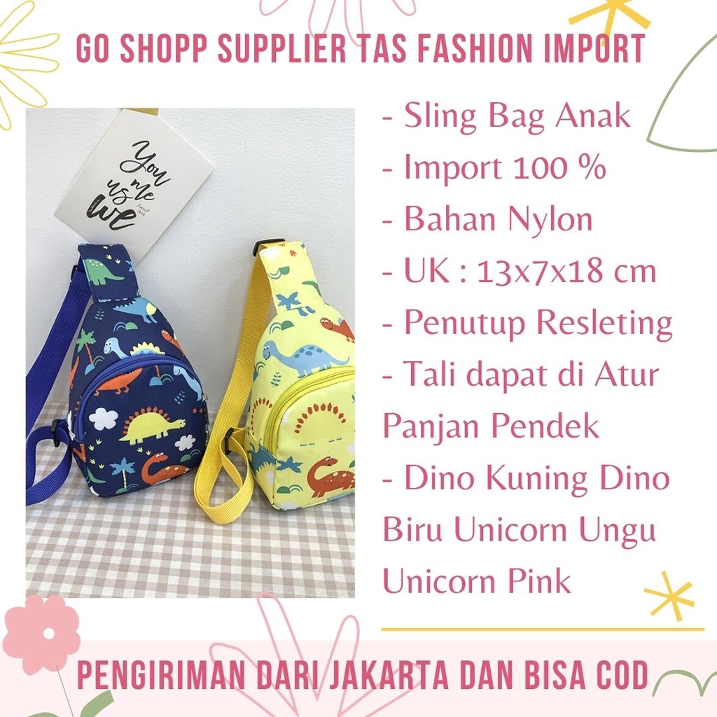 Sling Bag Anak Import - Tas Anak Lucu Motif Unicorn Dino - Tas Sling Bag Mini Lucu Import Terbaru Unisex - Tas Anak Perempuan Import - Tas Anak Laki Laki Import [WB13]