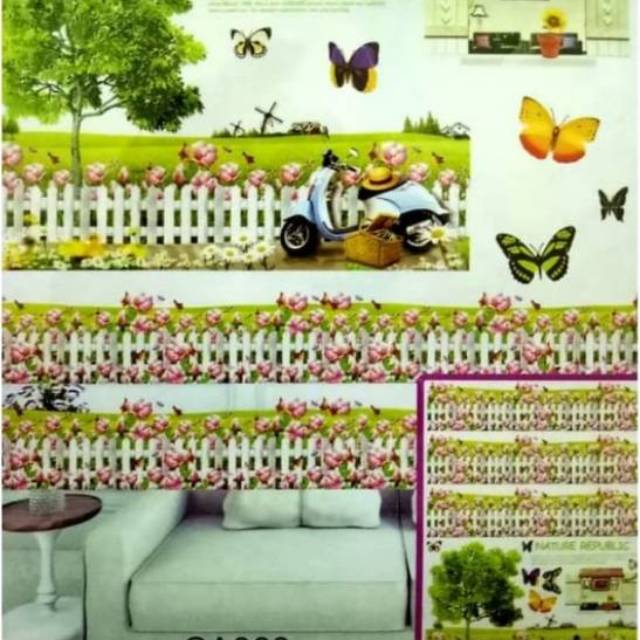 Stiker Dinding 3D Tiga Dimensi wallstiker 55x80cm Motif Timbul Karakter Pohon Pagar Bunga Dekorasi