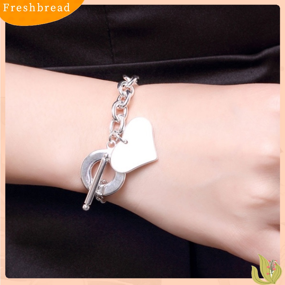 [TERLARIS]Fashion Silver Plated Heart Charm Toggle Bracelet Bangle Women Party Jewelry