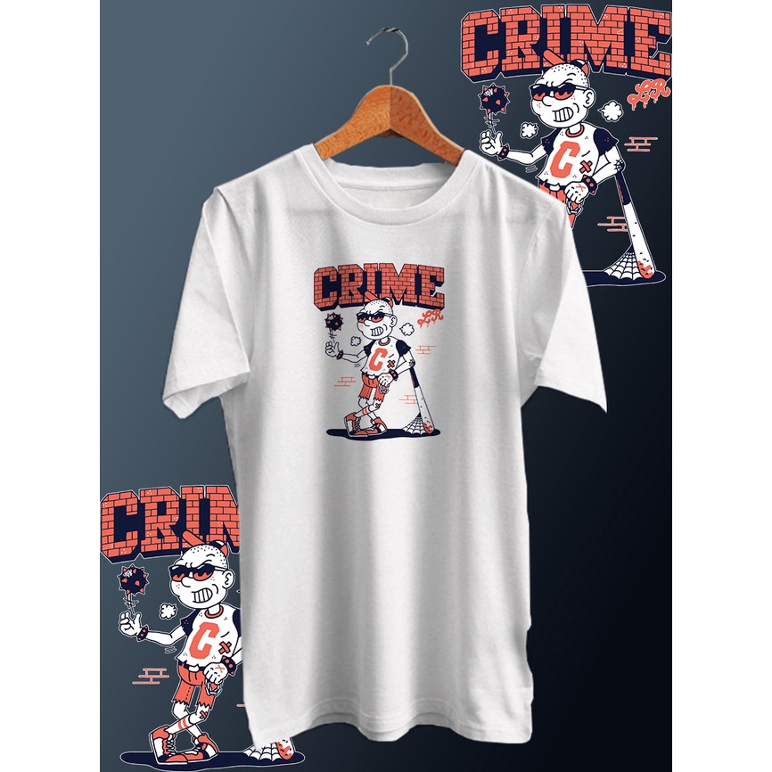 BAJU KAOS DISTRO PRIA CRIME /KAOS PRIA/KAOS DISTRO/KAOS MURAH PRIA/UNISEX/COTTON COMBED 30s