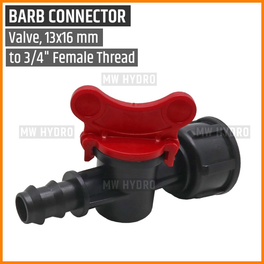 Barb Valve 3/4 inch Drat (Female/Betina) ke Selang PE 16 mm / 13 mm