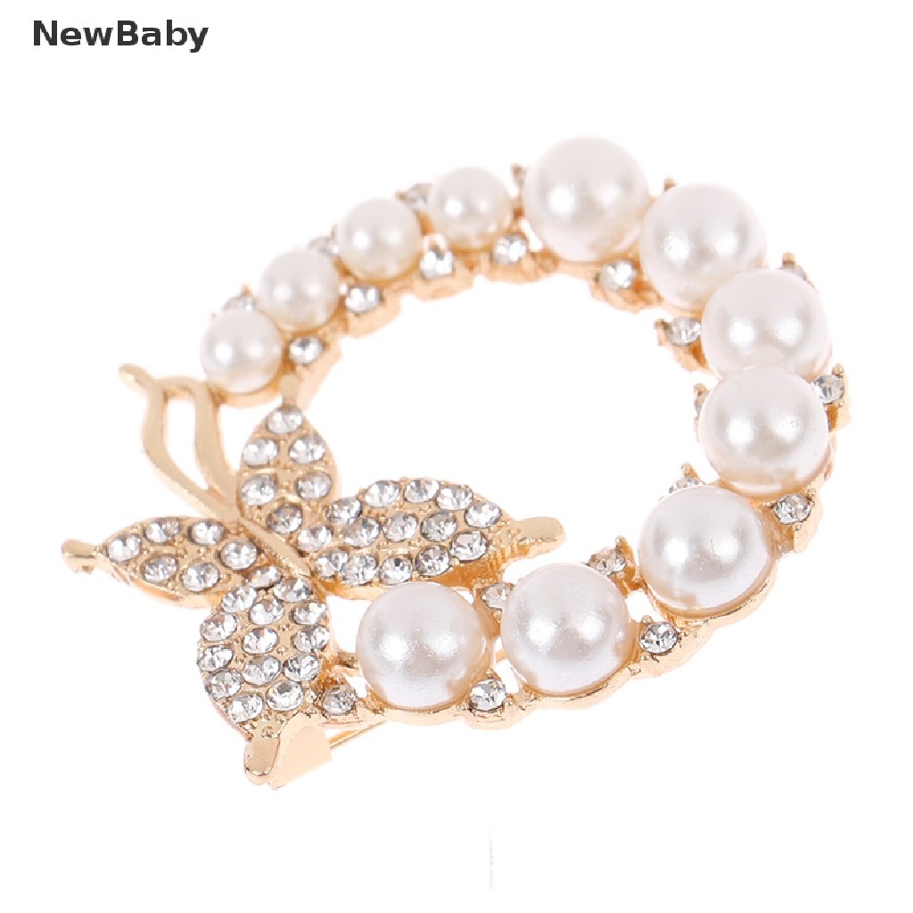 NewBaby Pearl Rhinestone Wreath Butterfly Brooch Women Weddings Office Brooch Pins Gifts ID