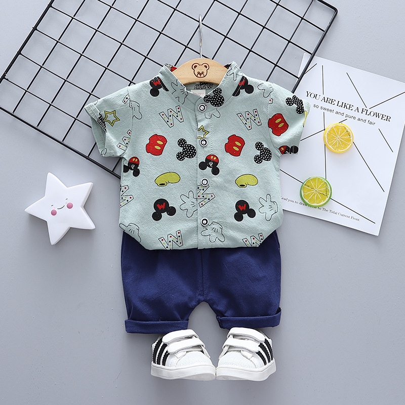 Setelan Kemeja Anak Motif Mickey Mouse/Kemeja Anak Laki-Laki/Hem Anak