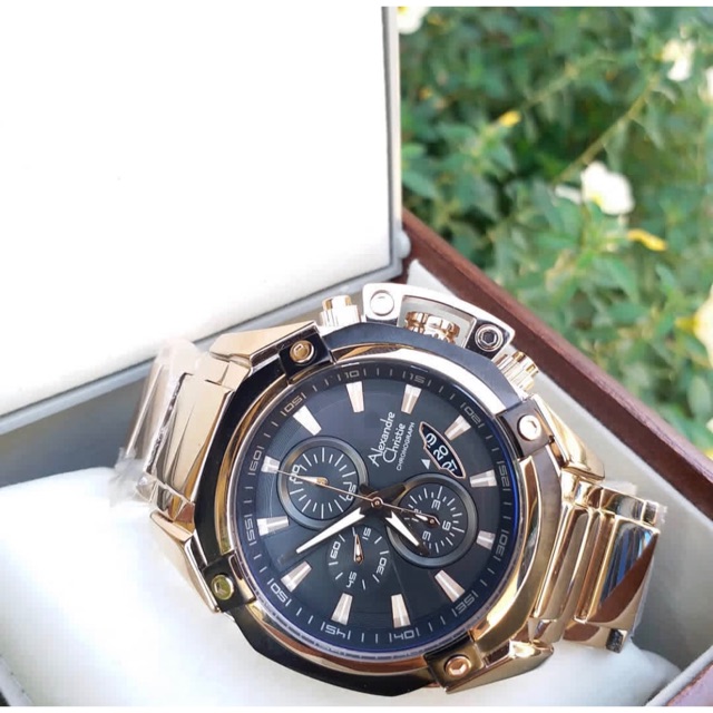 Jam tangan alexandre christie ac 6225 original cowok gold