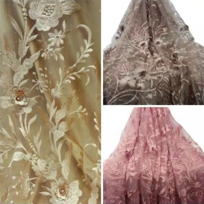 Kain Brokat Tile Tulle 3D [ 3 Dimensi ] Bahan Kebaya Dan Gaun Tile 3D