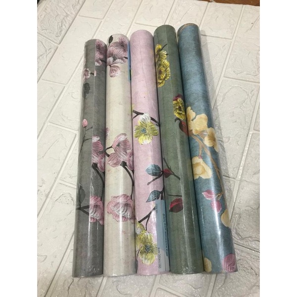 Wallpaper Sticker Dinding Motif Sakura Warna Warni 10mx45cm