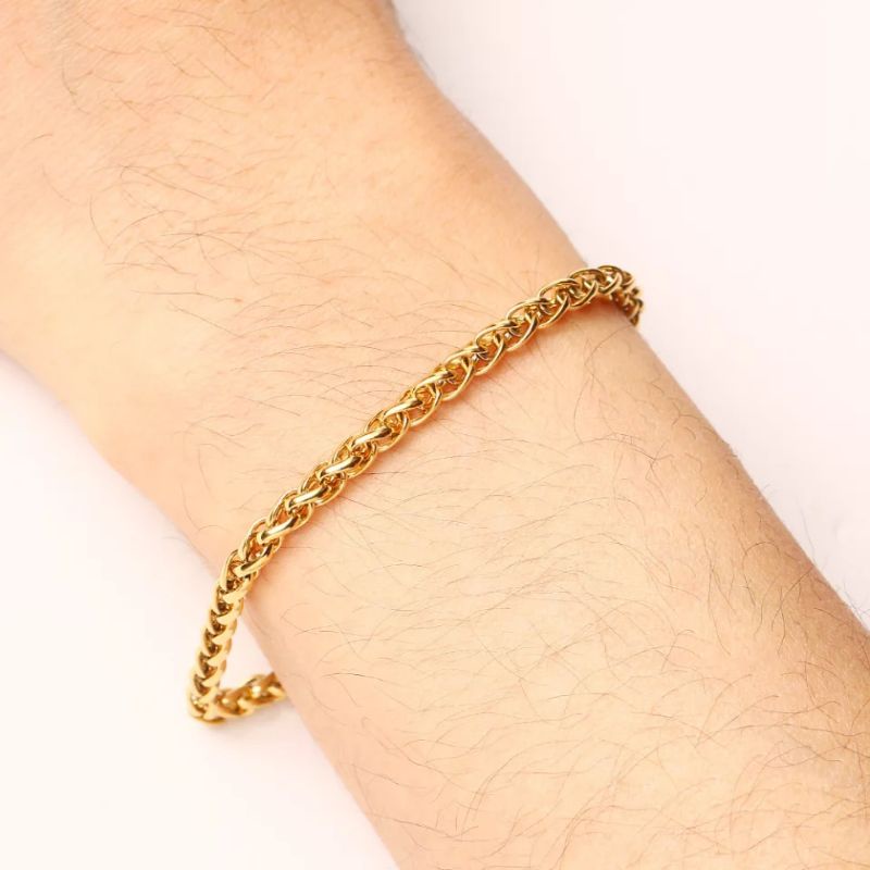 Gelang pria triple rantai titanium asli original cowok cewek wanita silver gold emas