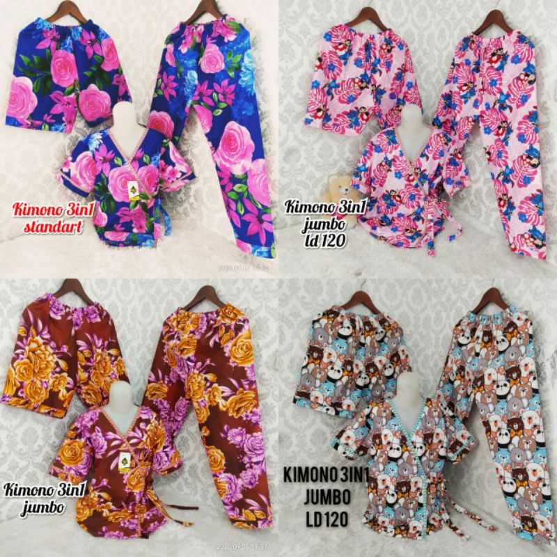 Piyama kimono 3in1 jumbo / baju tidur wanita / piyama dewasa / baju tidur 3in1