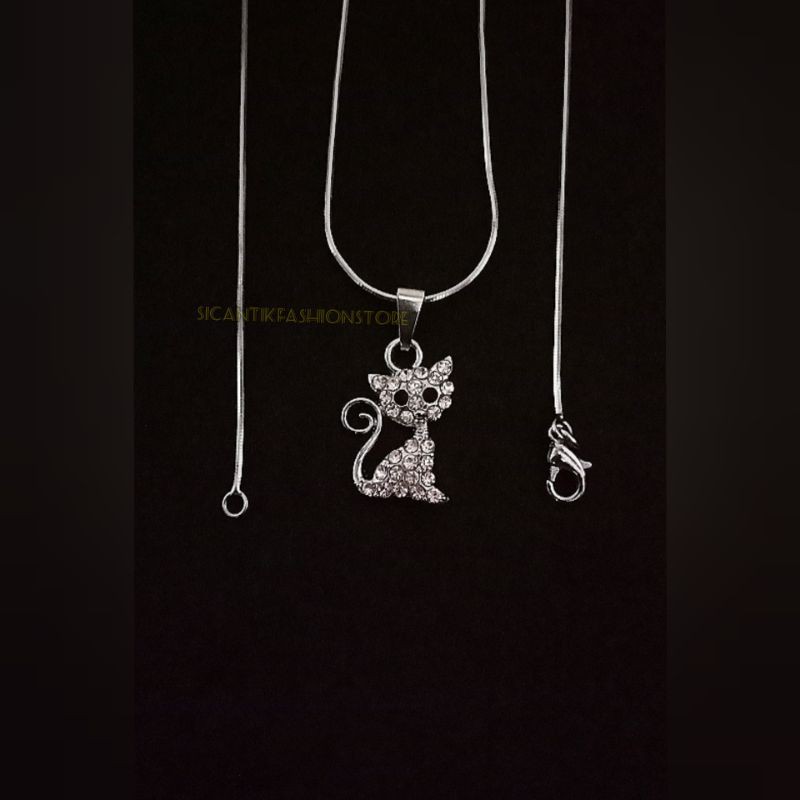 (PROMO)Kalung liontin Titanium motif Kucing cantik Terlaris anti karat Perhiasan Wanita silver mewah