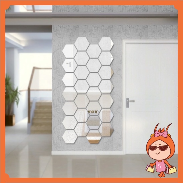Reseller Welcome - 831 (1 PC) Cermin Hexagonal Dekorasi Dinding / Kaca Segi Enam Hexagon Dekorasi