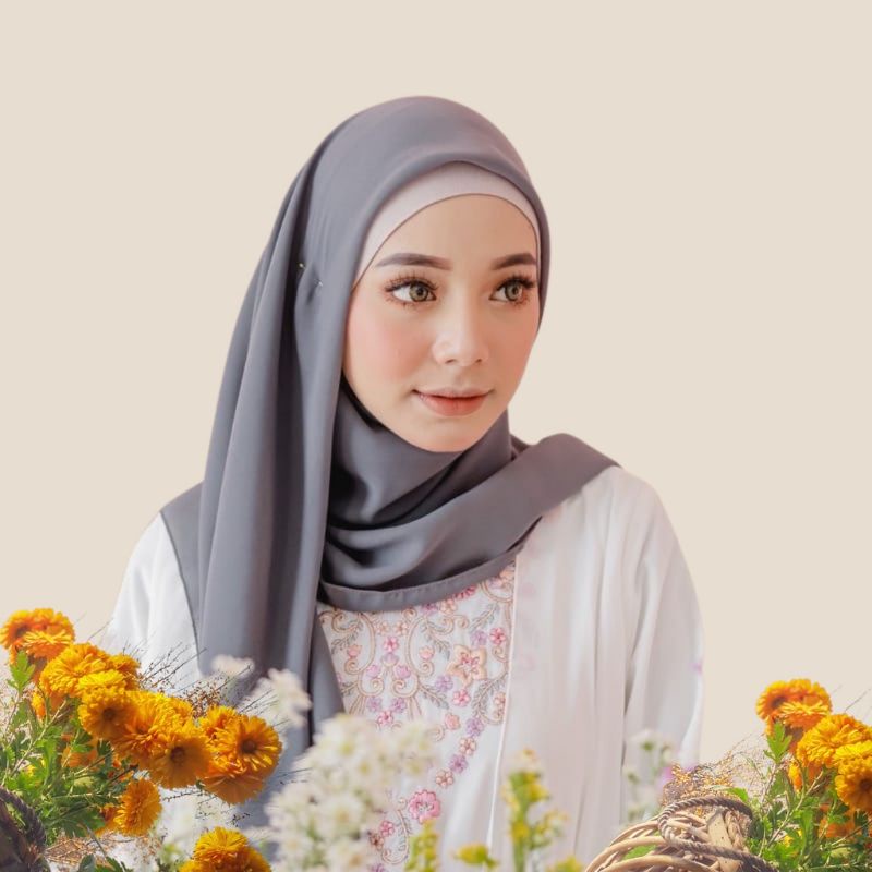 HIJAB SEGI EMPAT POLOS/JILBAB SEGI EMPAT/KERUDUNG BELLA SQUARE/KHIMAR BELLA POLLYCOTTON PREMIUM /110X110CM-ABU TUA