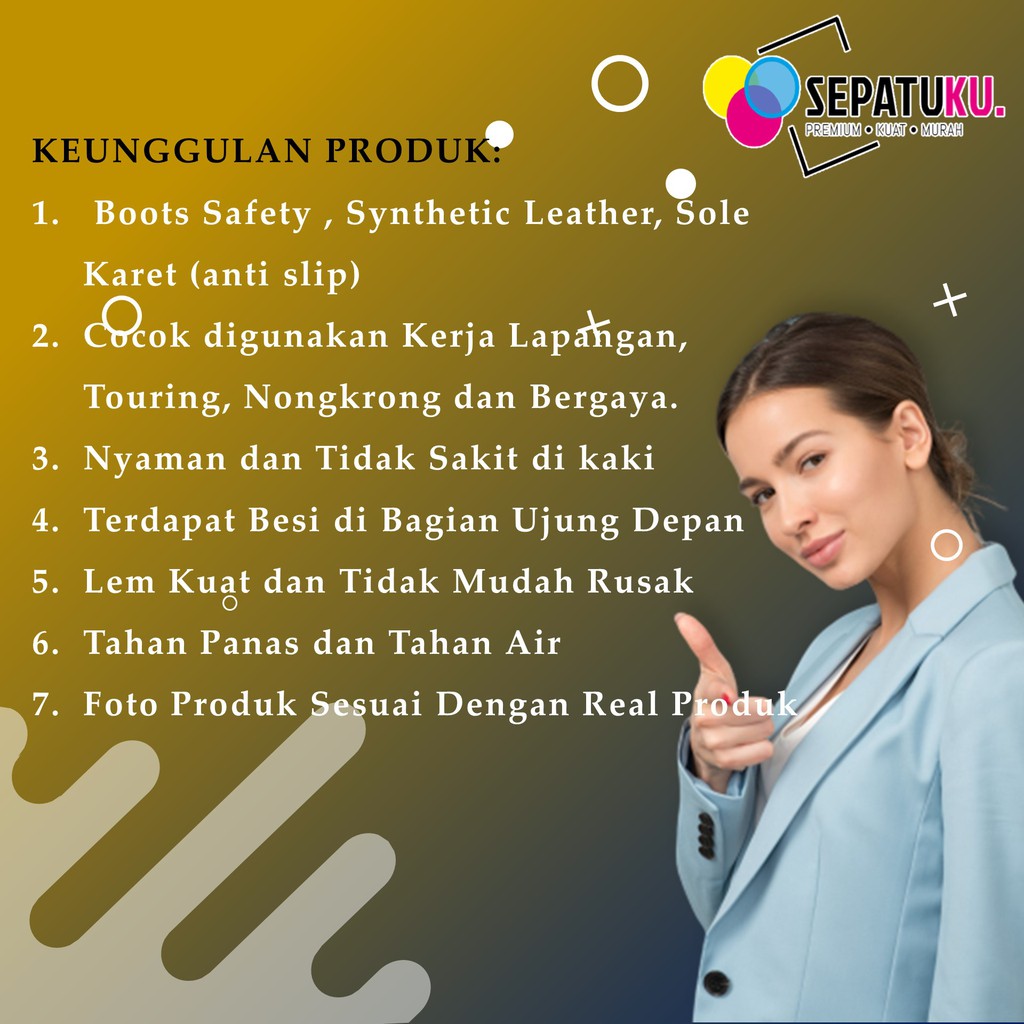 Sepatu boots safety pria Sepatu Safety Shoes Sepatu Kerja Kantor Pria Sepatu Kerja Lapangan ujung besi kulit murah Sepatu Cowok Keren Sepatu Casual Original 100% Spatu Pria Cowok Kulit Asli - Orion-6