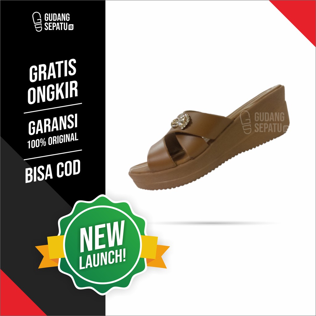 Sandal Wedges Wanita Cewek Rindi AN 278 KAMEL TAN Sandal Termurah 100% Original