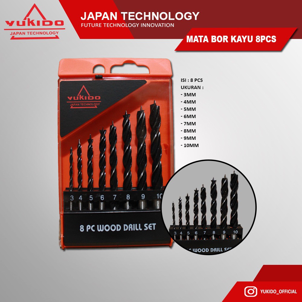 YUKIDO MATA BOR  KAYU SET 8PCS 3 -10MM AUGER BIT FLOURISH Mata Bor Kayu set 8PCS 3 -10MM Wood Drill