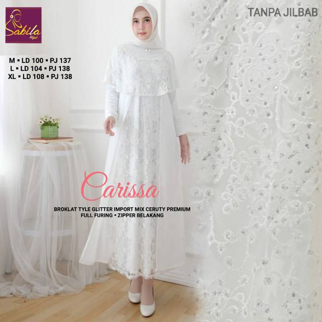 Carissa White Dress/ Gamis Putih/Gamis Brokat Putih