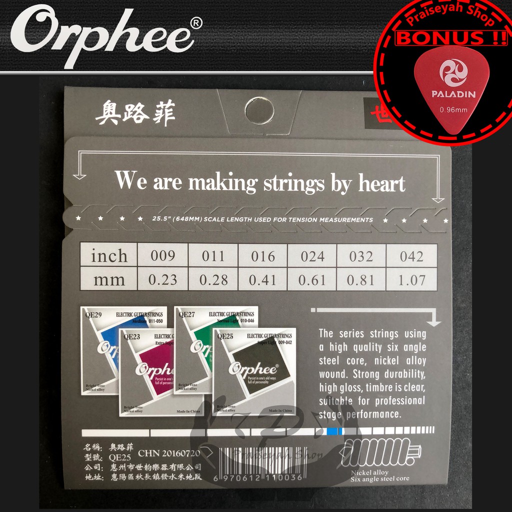 Senar Gitar Elektrik 0,09 Orphee QE25 Original QE 25 String Electric